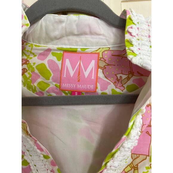 MM Missy Maude size small popover blouse tunic with a golf theme - Picture 2 of 4